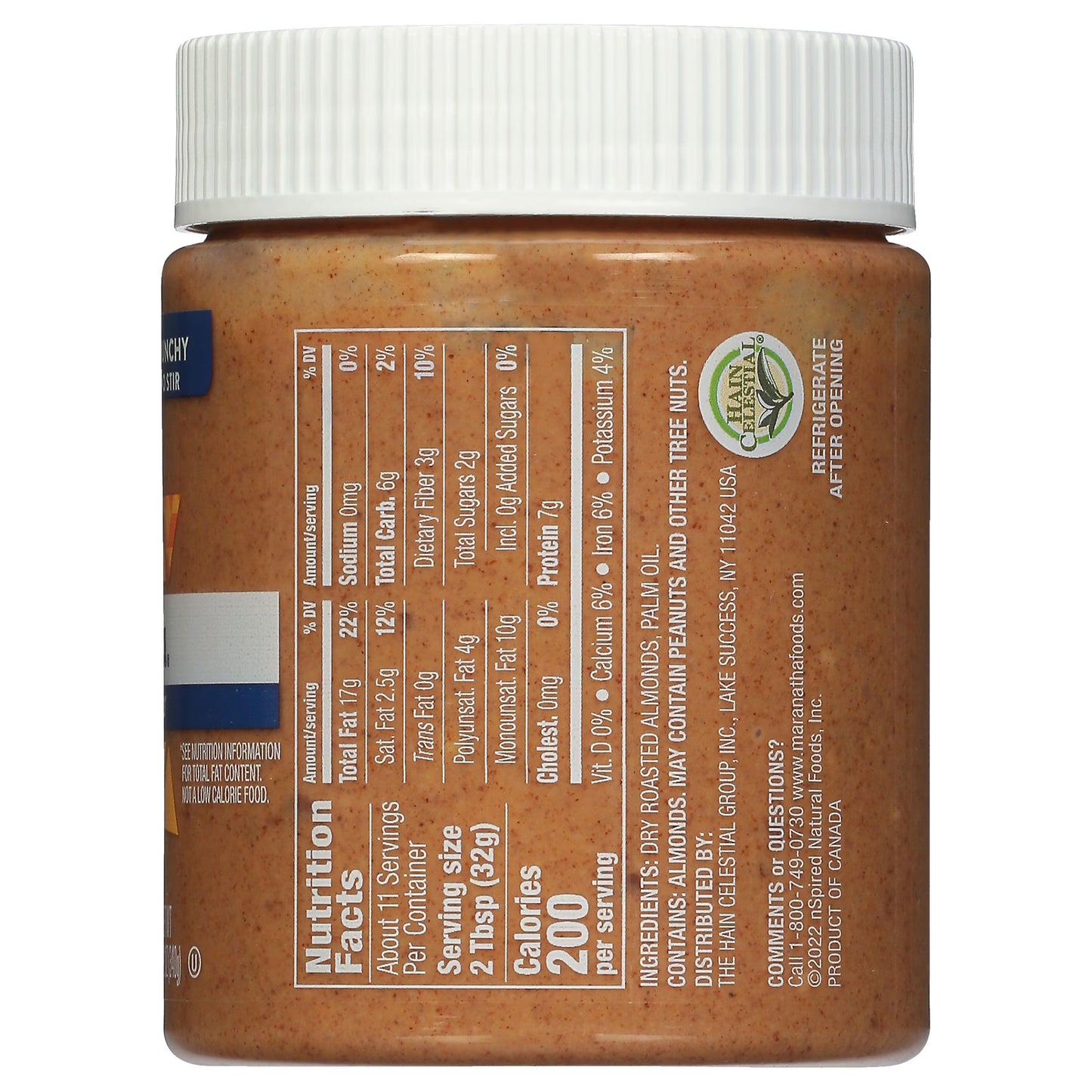 Natural No Sugar No Salt Crunchy Almond Butter, 12 Oz