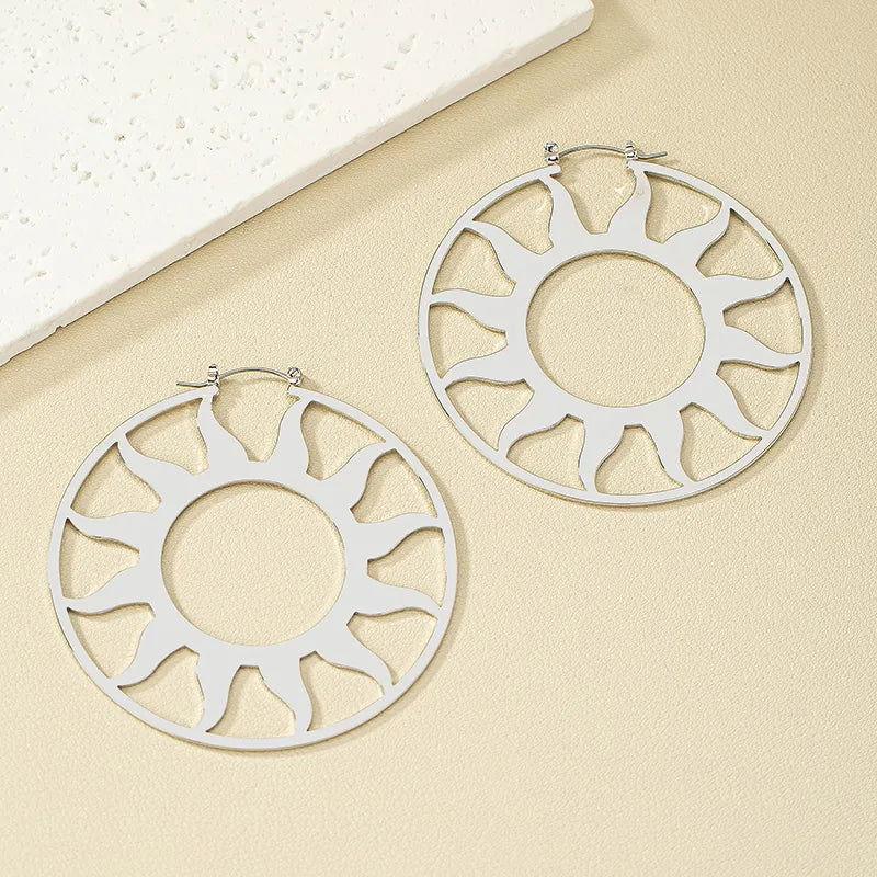1 Pair Exaggerated Artistic Sun Hollow Out Alloy Hoop Earrings - Jewelry Trends USA