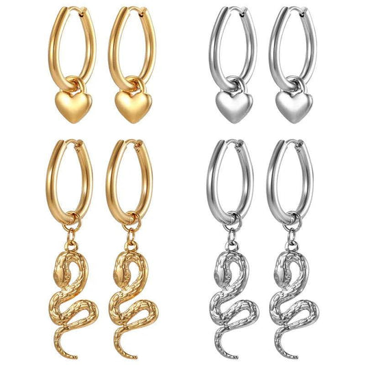 1 Pair Fashion Snake Plating 201 Stainless Steel 18K Gold Plated Dangling Earrings - Jewelry Trends USA