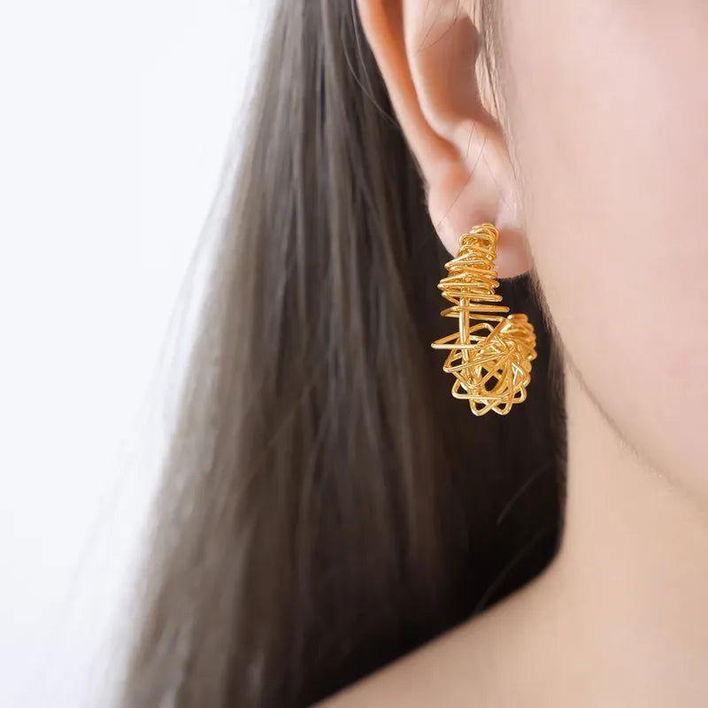 1 Pair IG Style Streetwear Geometric Plating Titanium Steel 18K Gold Plated Earrings - Jewelry Trends USA