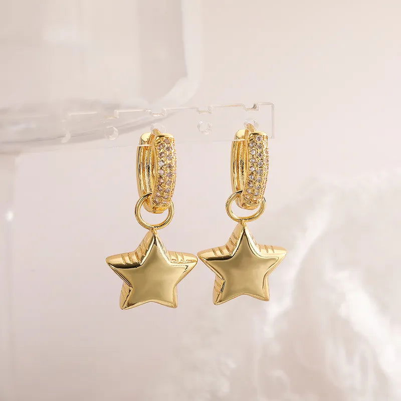 1 Pair Simple Style Commute Star Heart Shape Plating Inlay Copper Zircon 18k Gold Plated Drop Earrings - Jewelry Trends USA