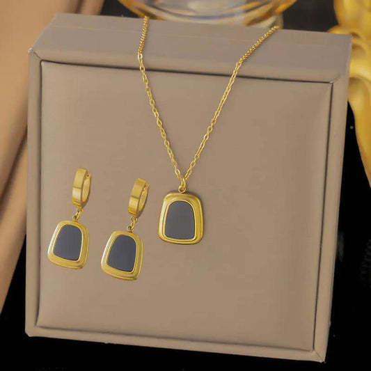 304 Stainless Steel 18K Gold Plated Retro Plating Flower Acrylic Artificial Rhinestones Resin Earrings Necklace - Jewelry Trends USA