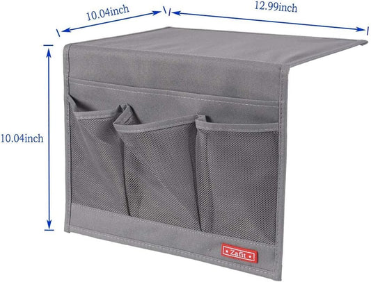 Bedside Storage Organizer, Table Cabinet Bedside Organizer Caddy for Remotes Phone Glasses (Classic 4 Pockets-Grey)