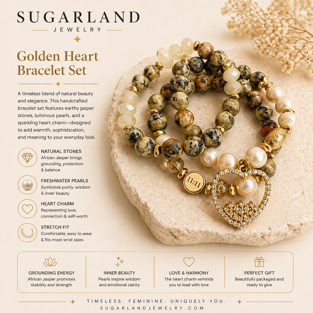 Golden Heart Bracelet Set