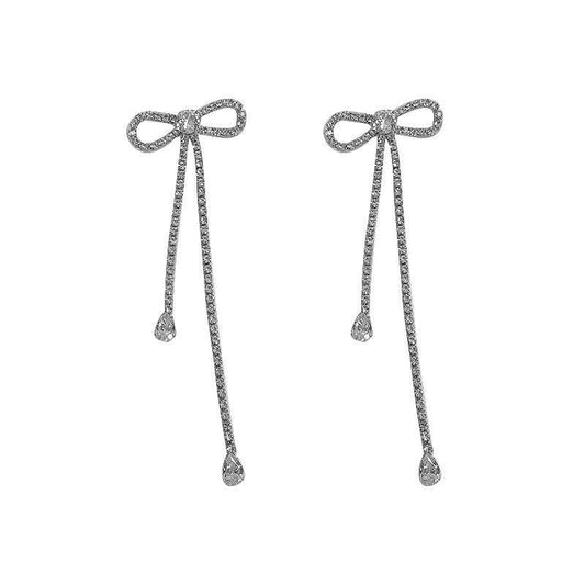 Chic Silver Needle Bow Tie Stud Earrings for Women - Jewelry Trends USA
