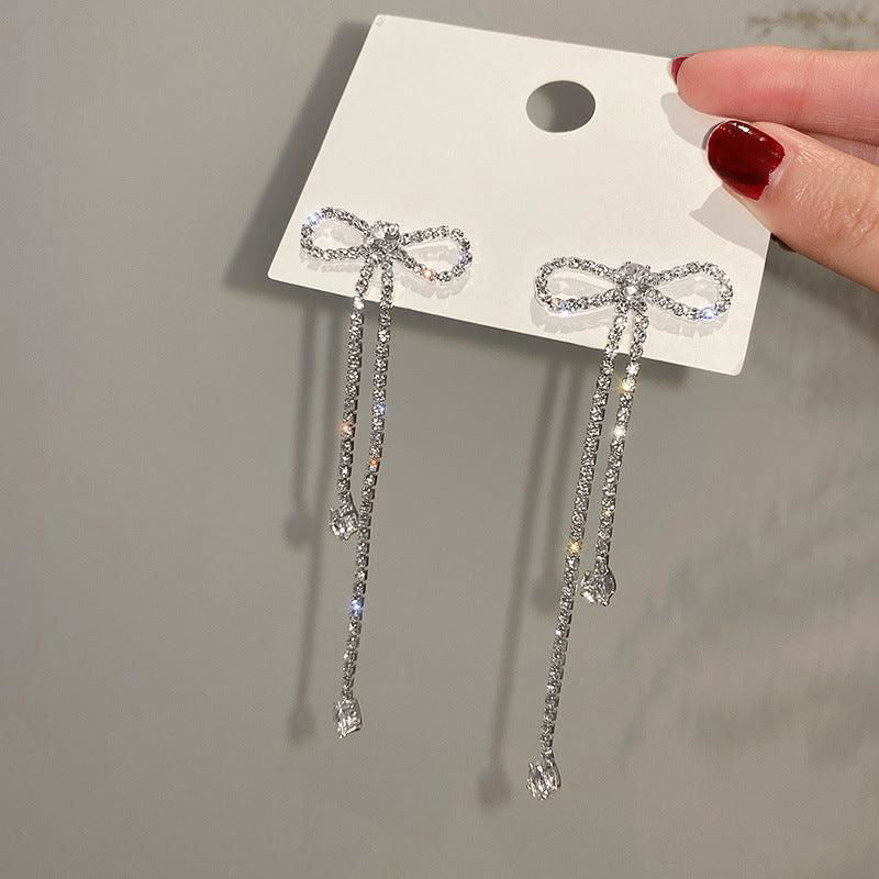 Chic Silver Needle Bow Tie Stud Earrings for Women - Jewelry Trends USA