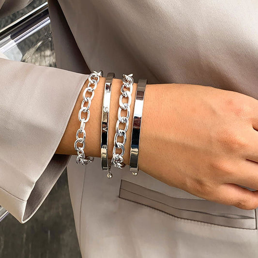 Elegant Smooth C-Shaped Hollow Chain Bracelet Set - Jewelry Trends USA