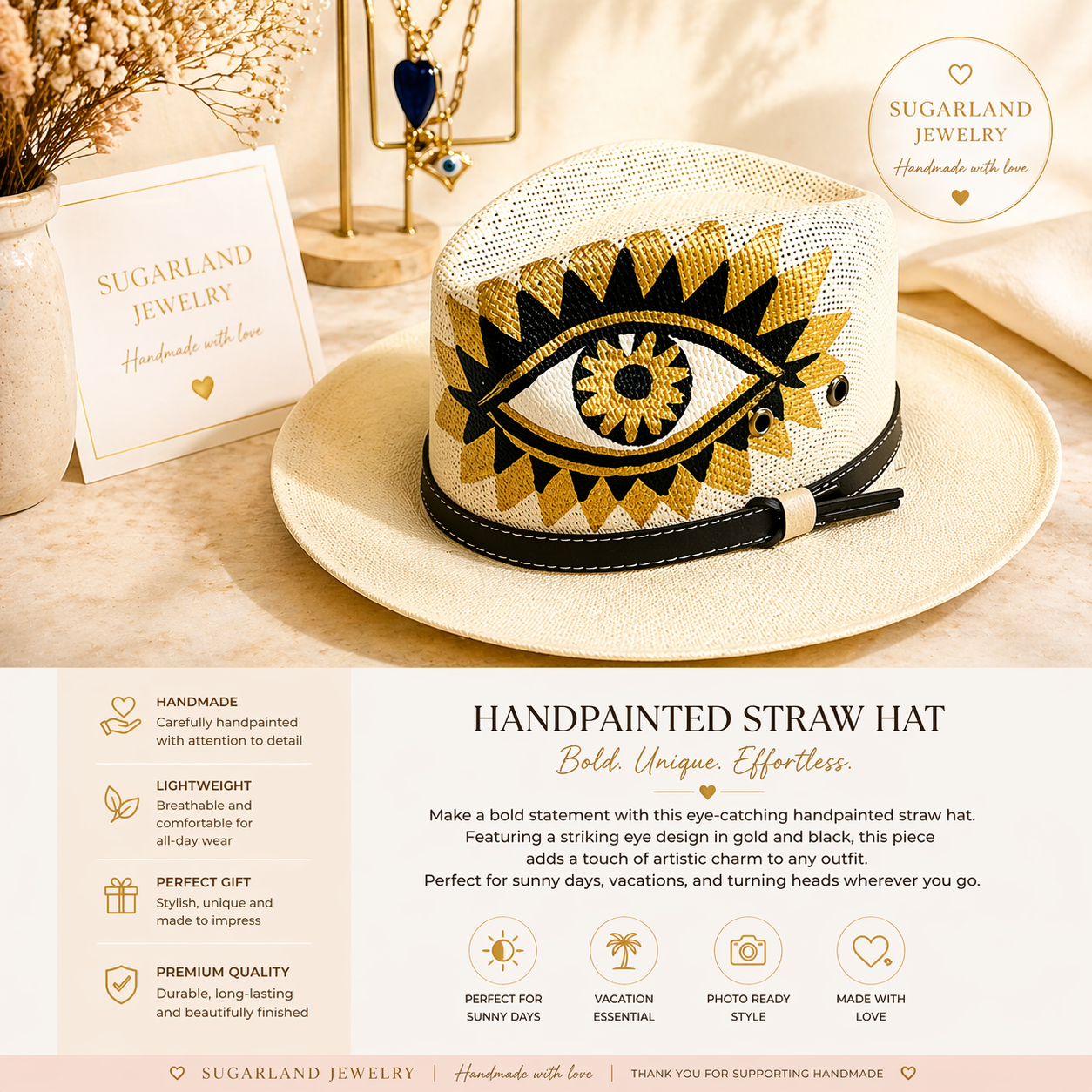Handpainted Straw Hat – Evil Eye Edition