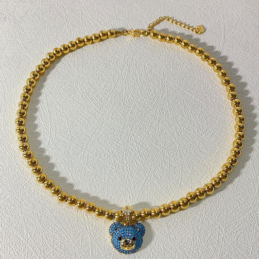 Hip-Hop Cool Style Bear Stainless Steel Copper Plating Inlay 18K Gold Plated Artificial Diamond Pendant Necklace - Jewelry Trends USA