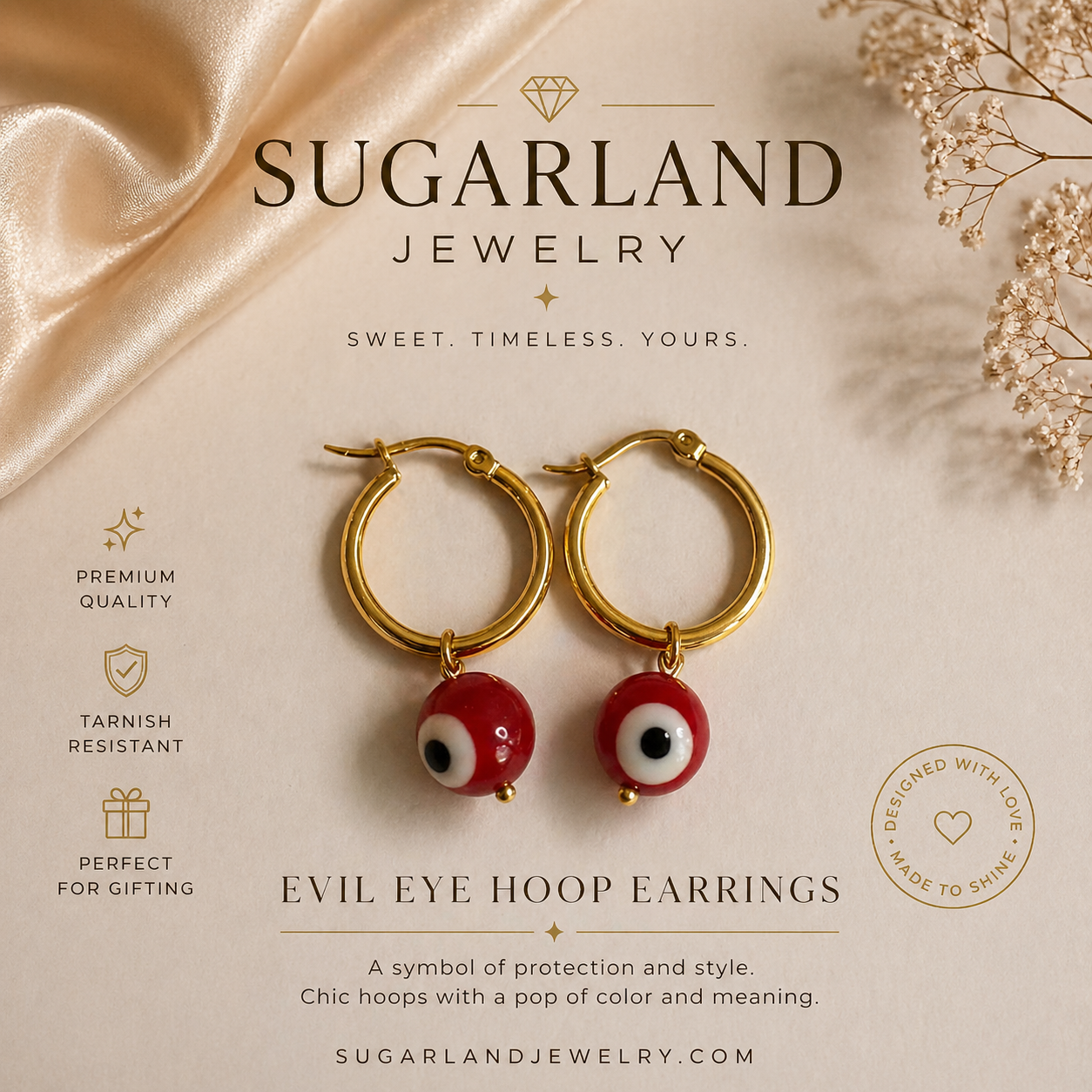 Red Evil Eye Hoop Earrings