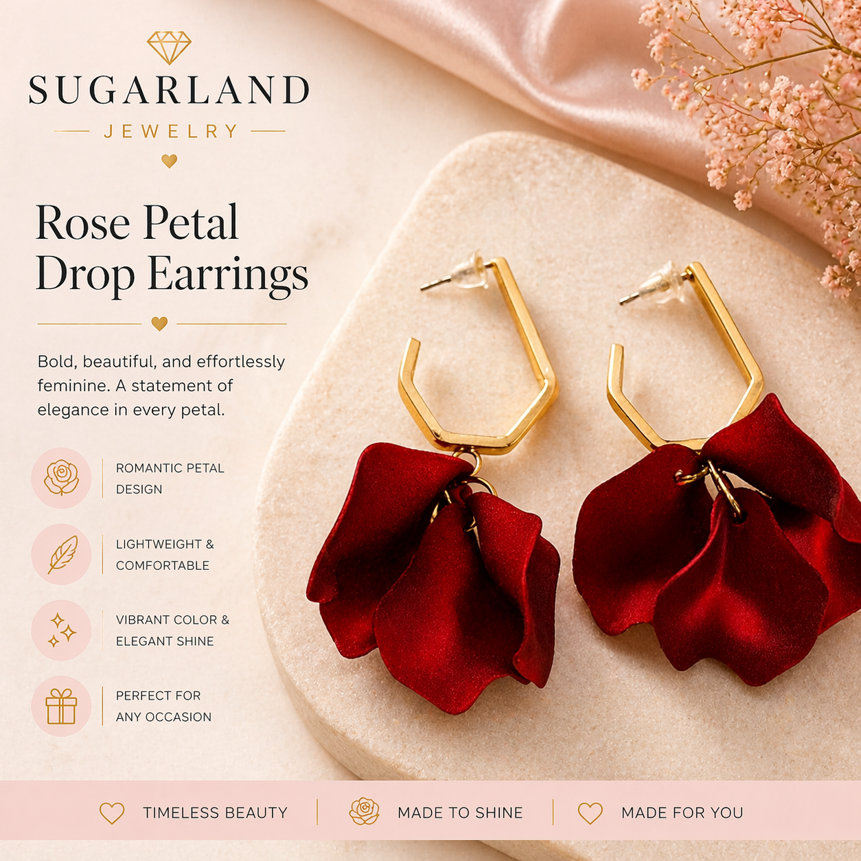 Rose Petal Drop Earrings