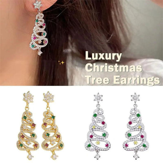 New Full Inlaid Colorful Zircon Christmas Tree Tassel Earrings Women's Fashion Personality Earrings Party Jewelry Christmas Gift - Jewelry Trends USA