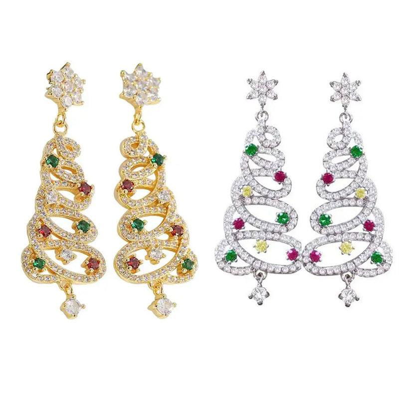 New Full Inlaid Colorful Zircon Christmas Tree Tassel Earrings Women's Fashion Personality Earrings Party Jewelry Christmas Gift - Jewelry Trends USA