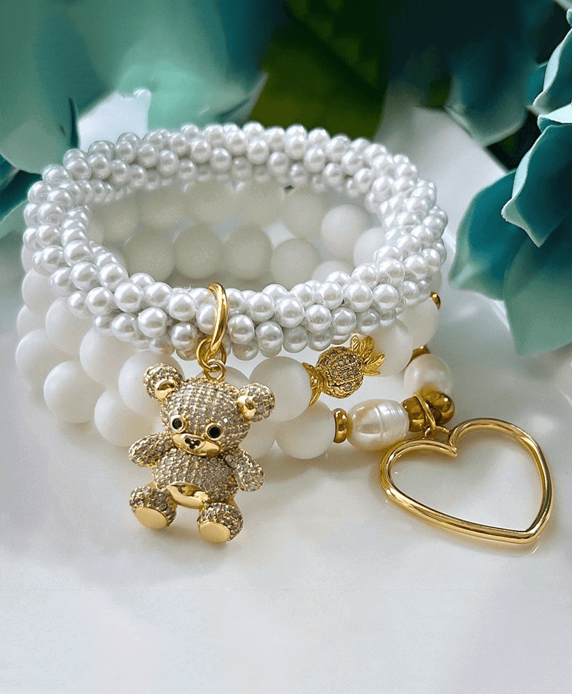 Pearly White Teddy Bear Bracelet - Jewelry Trends USA