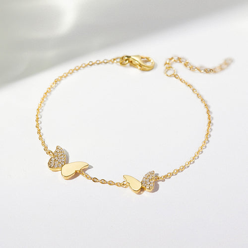 Dainty Gold Bracelet Pave Butterfly Bracelet, Tiny Butterfly Bracelet, Daughter Bracelet