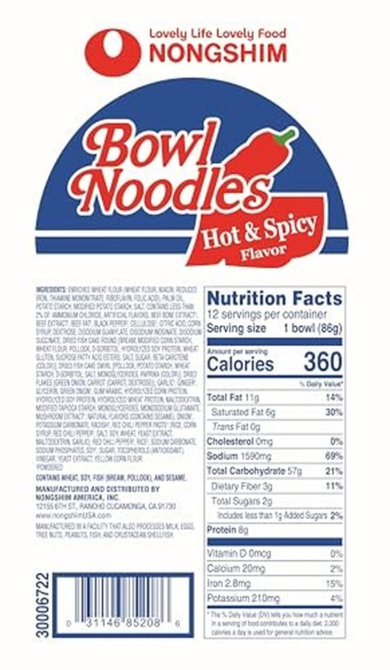 Nongshim Bowl Noodle Soup Hot and Spicy 3.03 Ounce Pack of 12