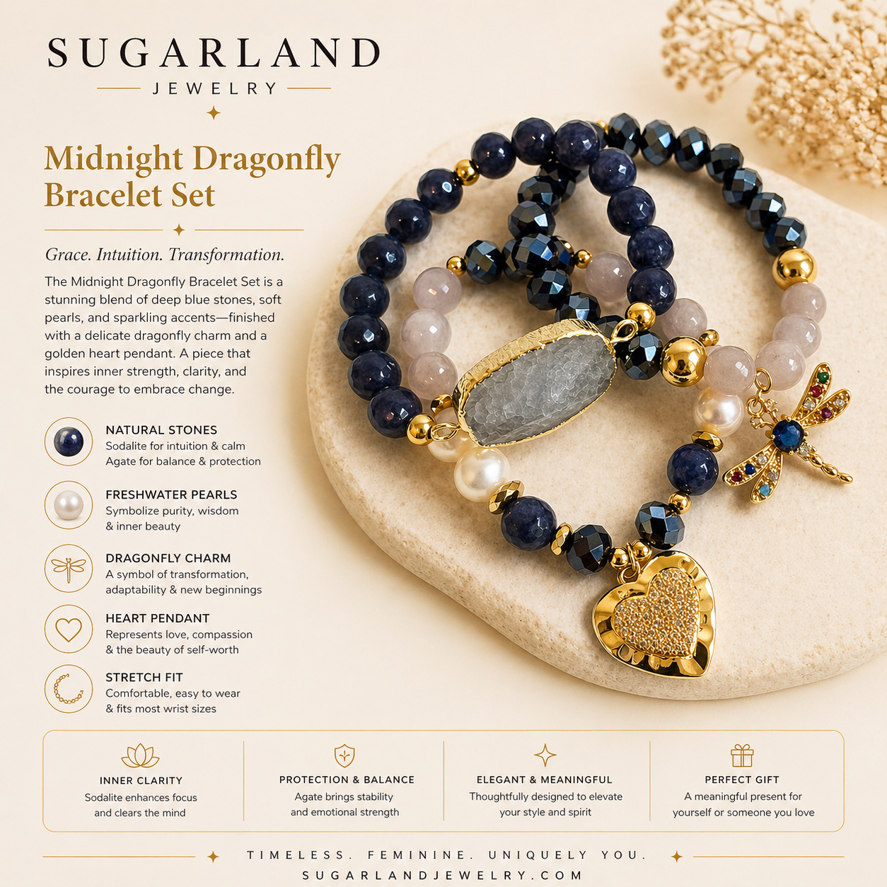 Midnight Dragonfly Bracelet Set