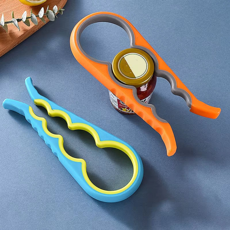 Multifunctional 4-In-1 Kitchen Tool Jar Gripper Lid Opener Can Opener Bottle Opener - Easy to Use Home Essential