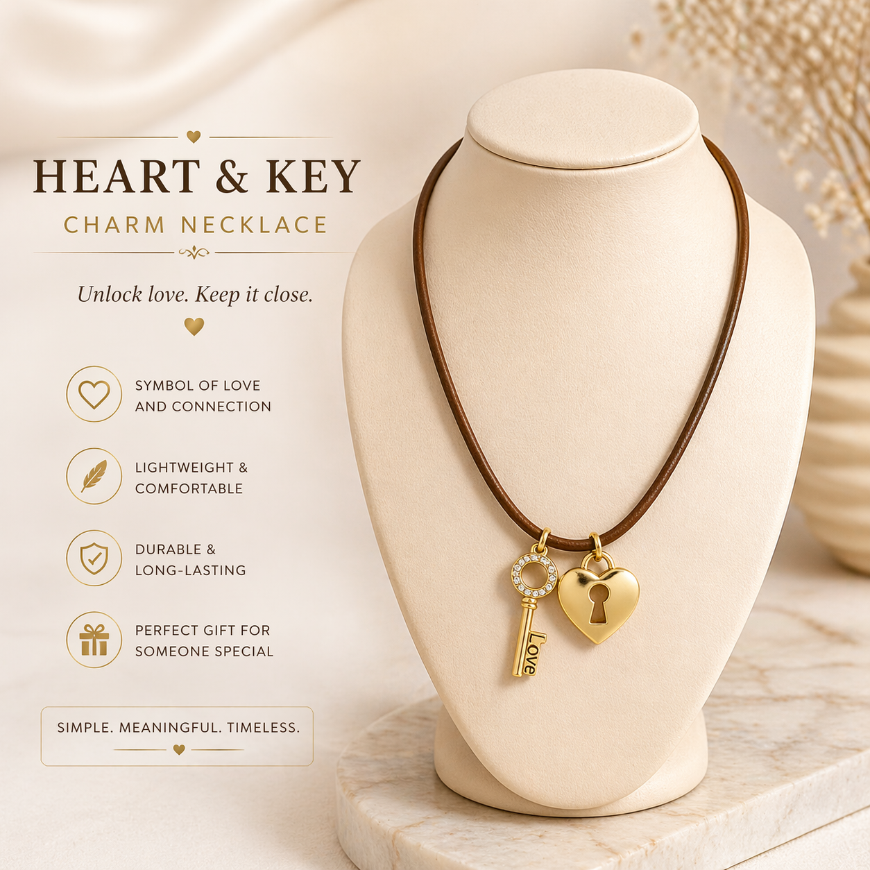 🔐 Heart & Key Charm Necklace