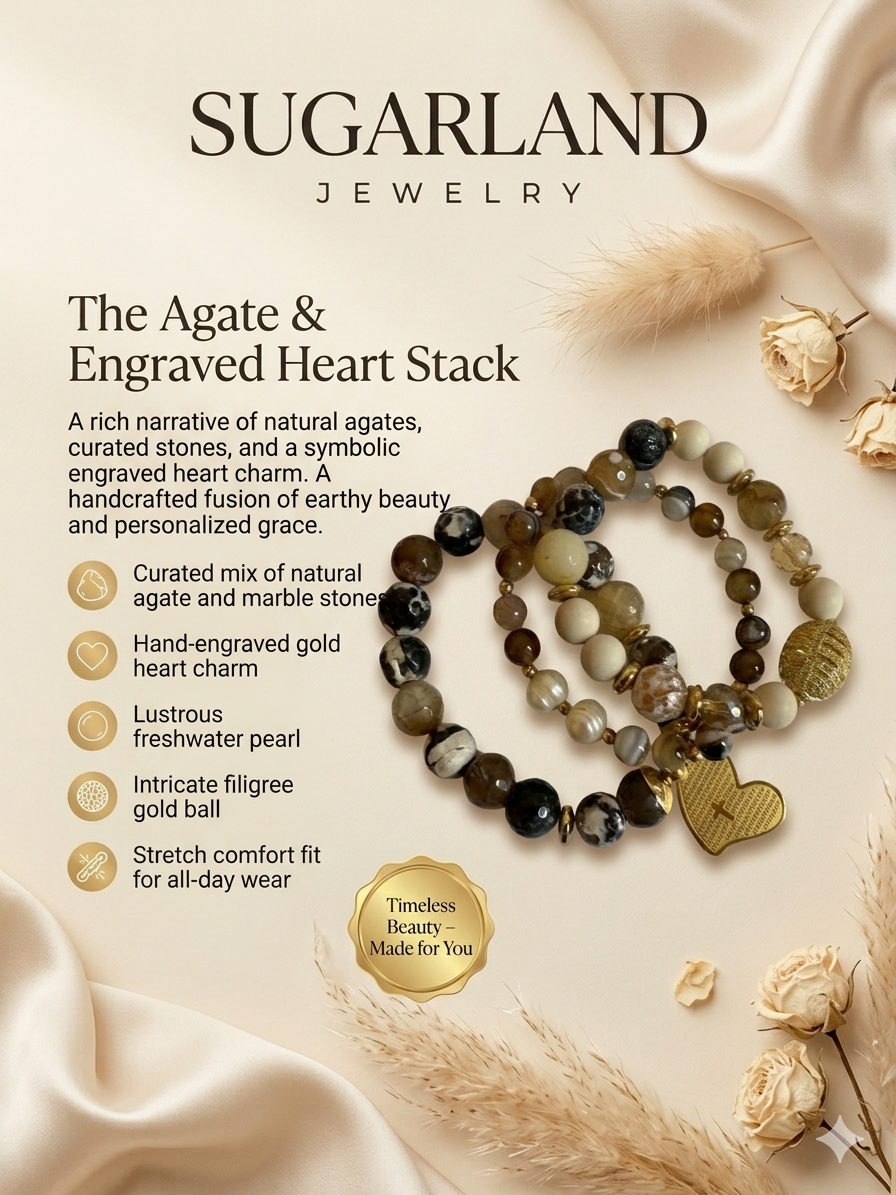The Agate & Engraved Heart Stack
