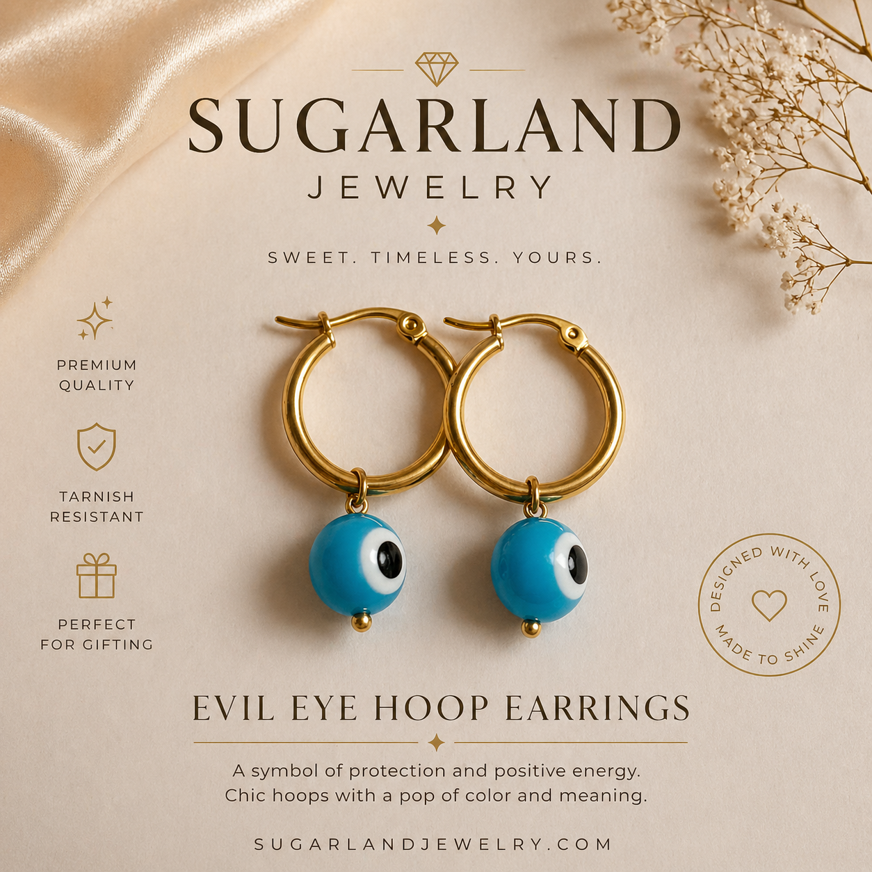 Blue Evil Eye Hoop Earrings