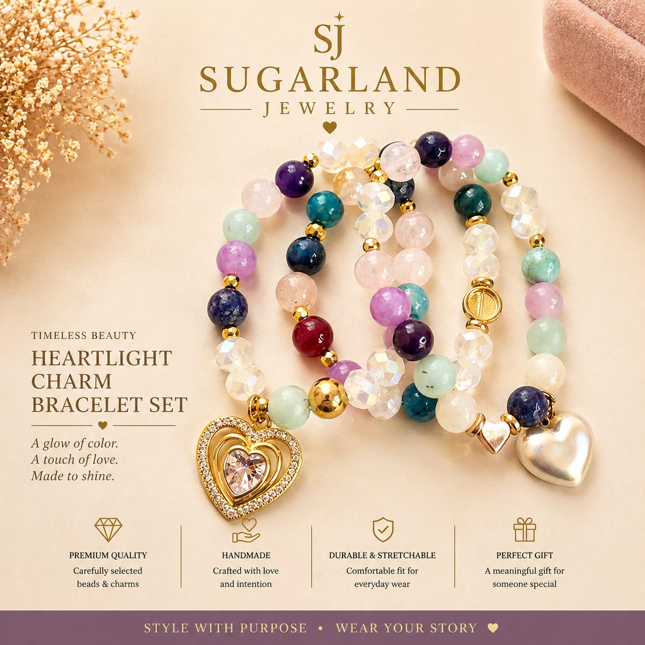 Heartlight Multicolor Charm Bracelet Set