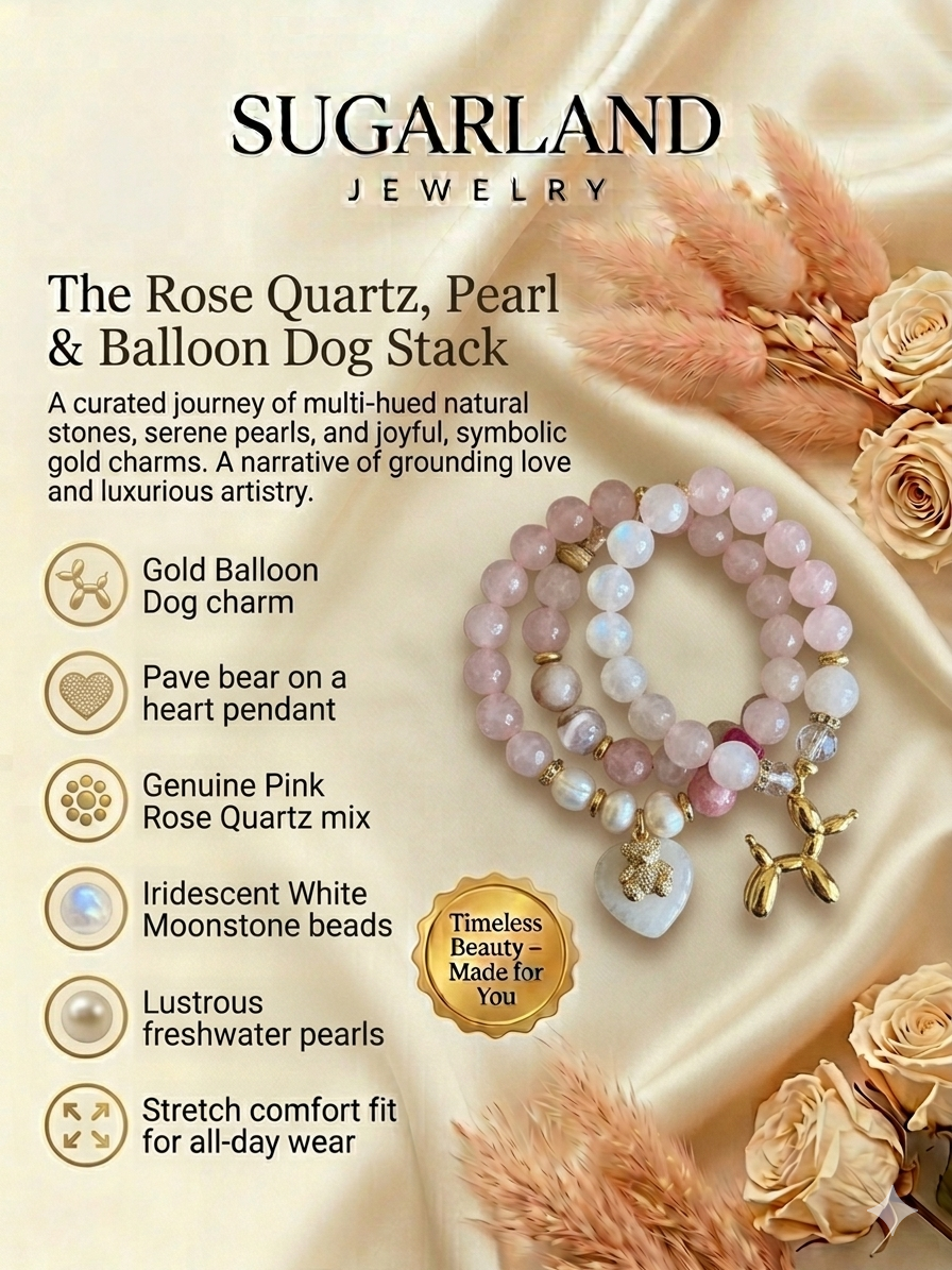 THE ROSE QUARTZ, PEARL & BALLOON DOG STACK