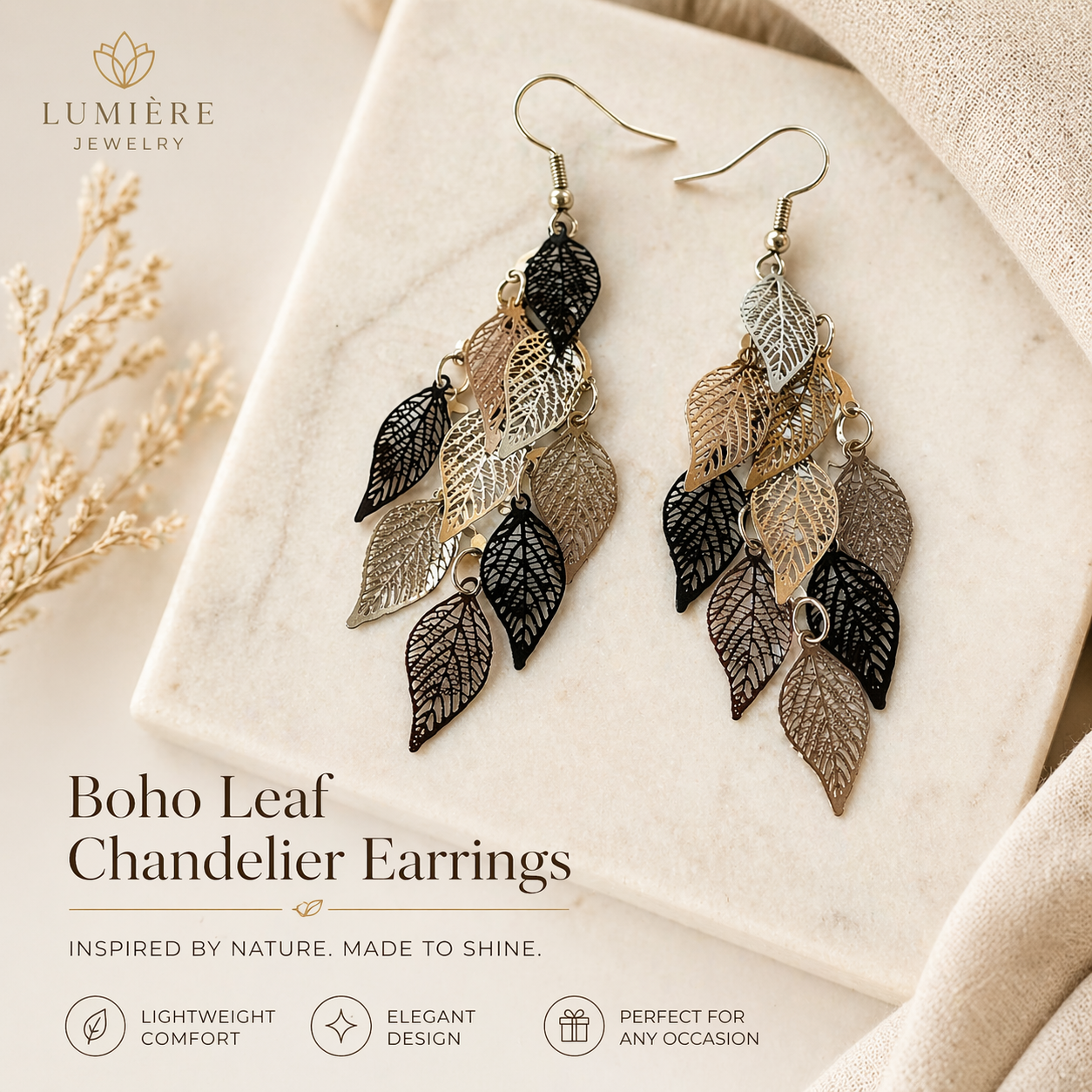 Boho Leaf Chandelier Earrings