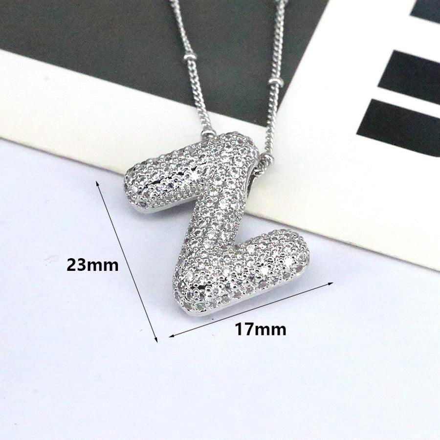 simple style classic style letter copper plating silver plated pendant necklace - Jewelry Trends USA