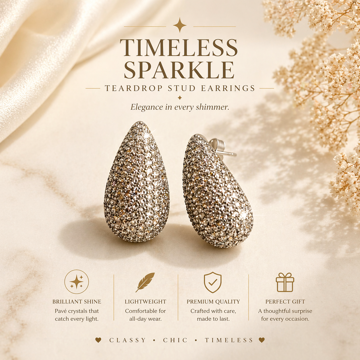Teardrop Pavé Crystal Stud Earrings