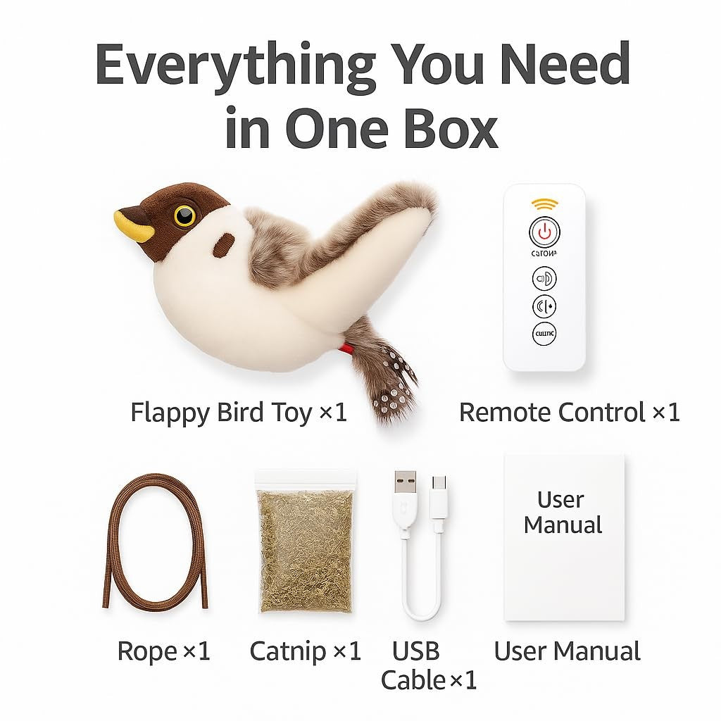 CKFPS Flying Bird Cat Toy – Remote Control, Flapping Wings & Chirping Sound (...