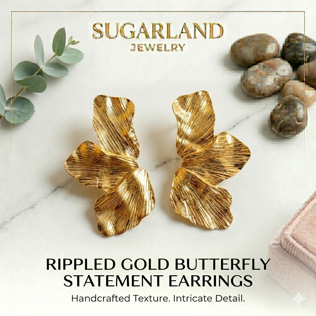 Rippled Gold Butterfly Statement Earrings