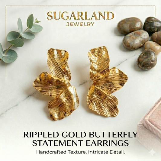 Rippled Gold Butterfly Statement Earrings