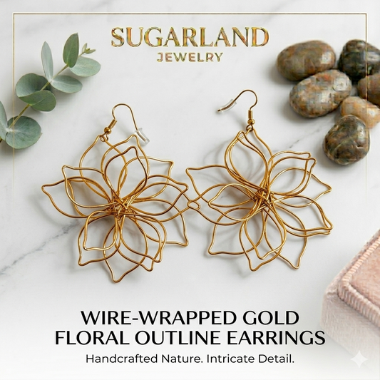 Wire-Wrapped Gold Floral Outline Earrings