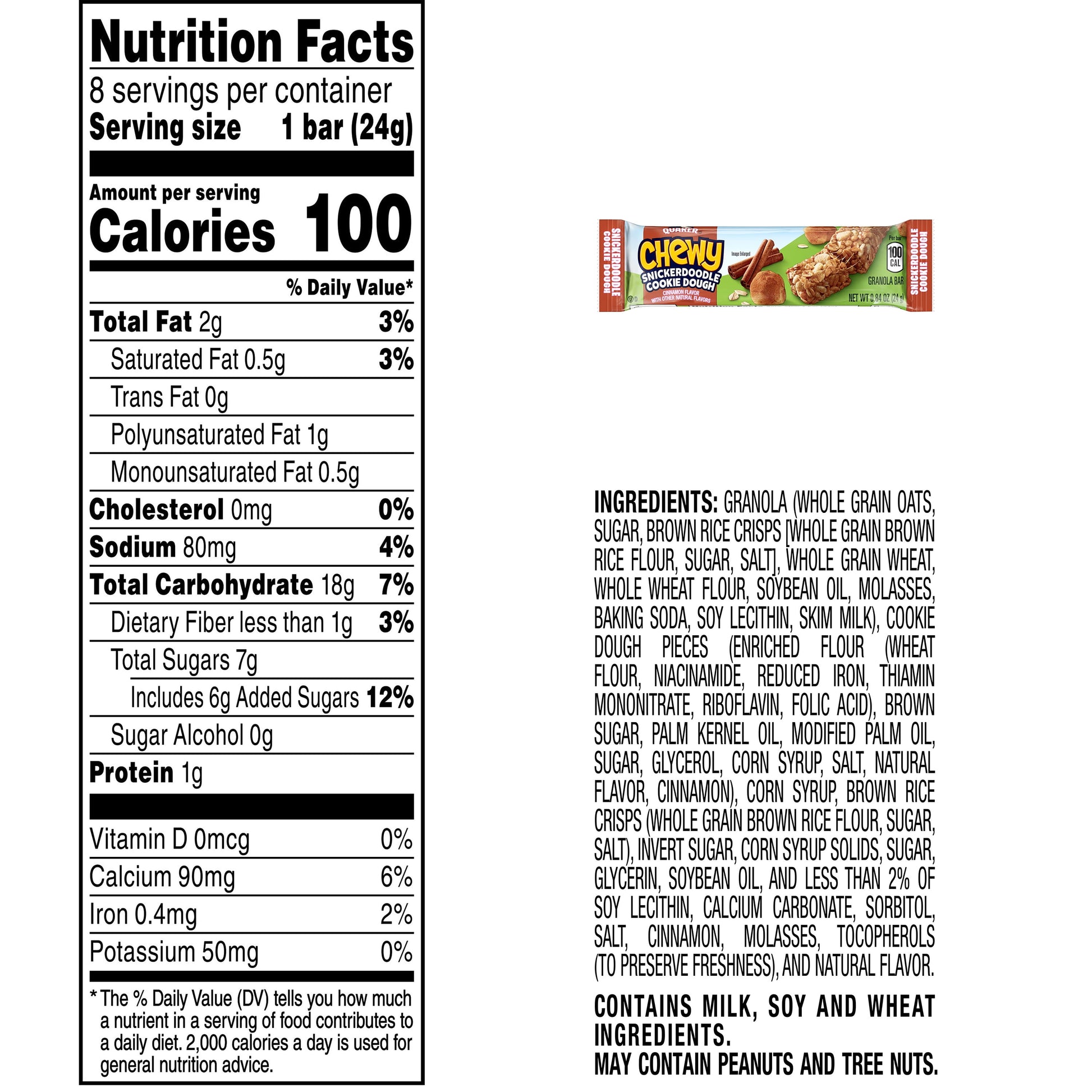 Chewy Granola Bars, Snickerdoodle, 0.84 Oz, 8 Count