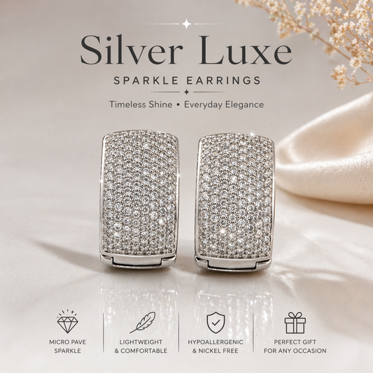 Silver Luxe Sparkle Huggie Earrings