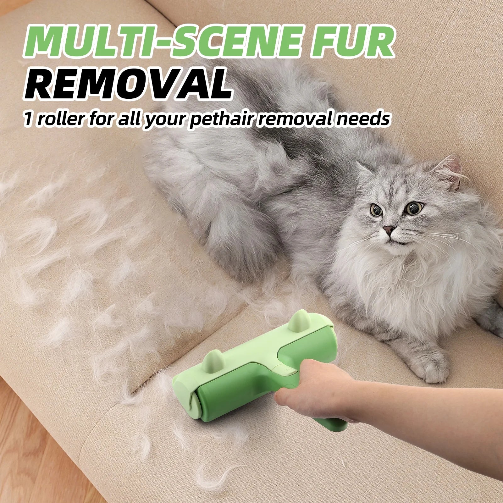 Resuable Pet Hair Remover Cat & Dog Fur Lint Roller for Furniture & Clothing,Green