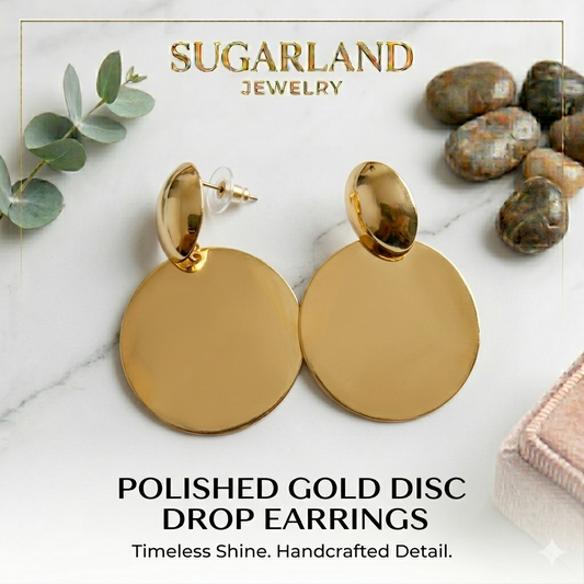 Polished Gold Disc Drop Earrings