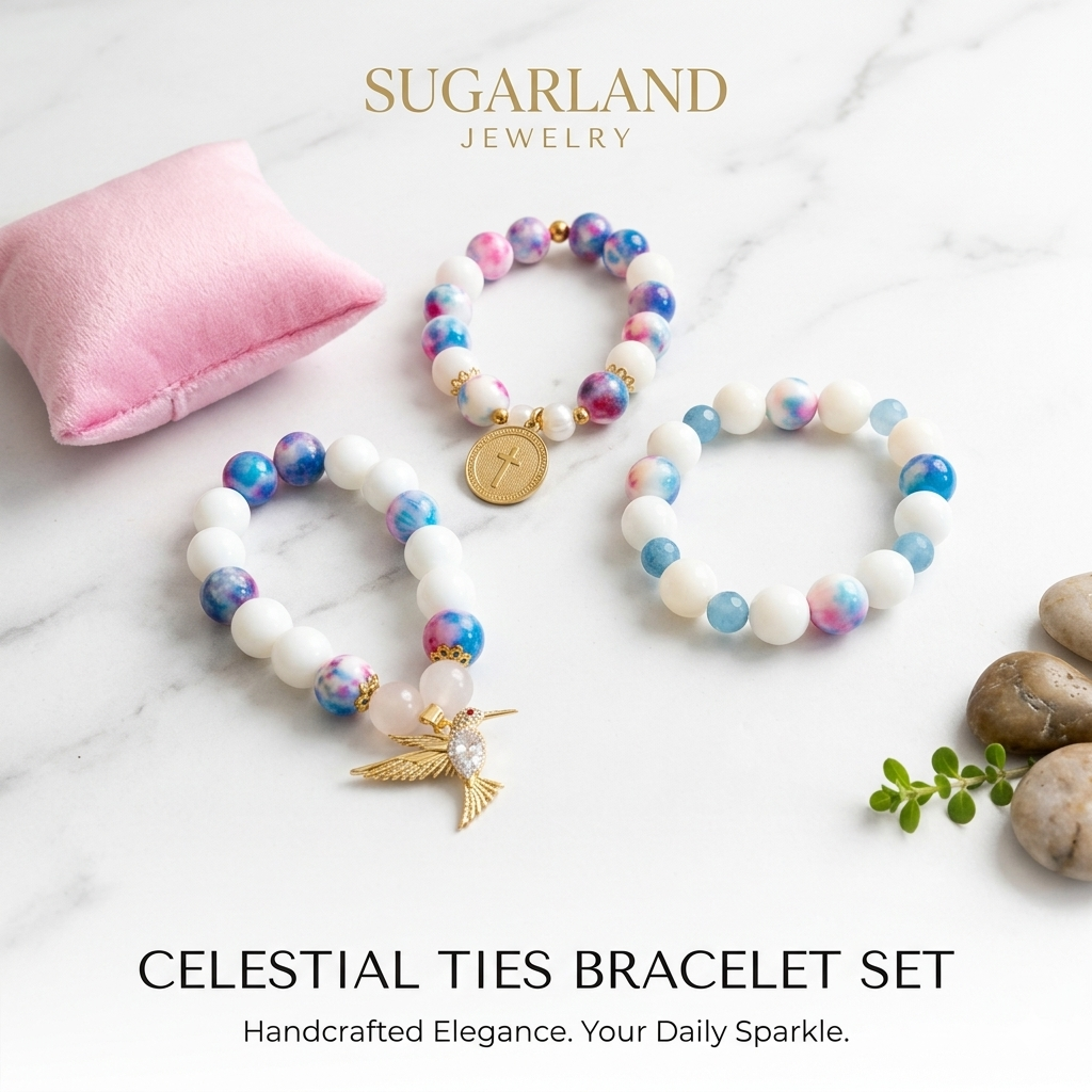 The Serenity Stack – Handcrafted Watercolor & Gold Charm Bracelet Set