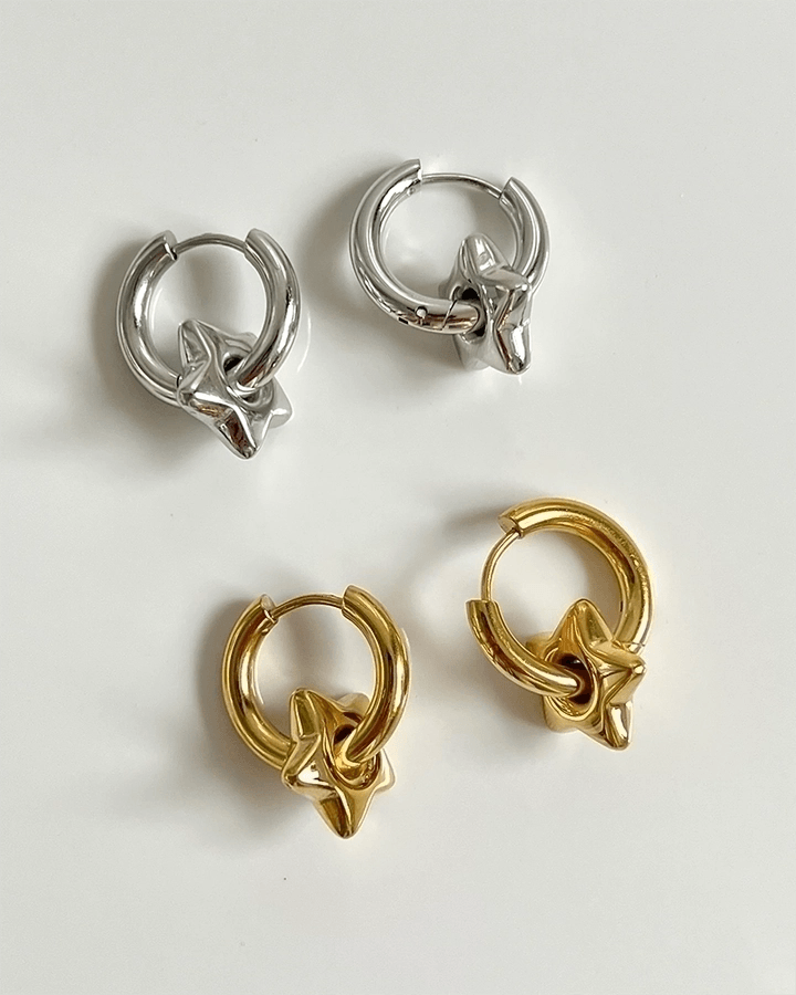 1 Pair Casual Cute Classic Style Pentagram Heart Shape Plating Hollow Out 304 Stainless Steel Titanium Steel 18K Gold Plated Hoop Earrings - Jewelry Trends USA