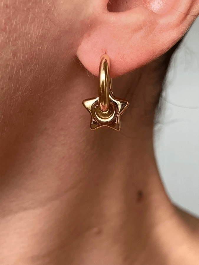 1 Pair Casual Cute Classic Style Pentagram Heart Shape Plating Hollow Out 304 Stainless Steel Titanium Steel 18K Gold Plated Hoop Earrings - Jewelry Trends USA