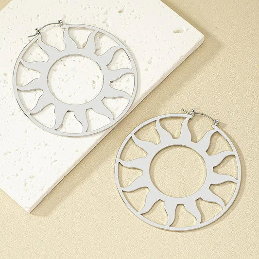 1 Pair Exaggerated Artistic Sun Hollow Out Alloy Hoop Earrings - Jewelry Trends USA