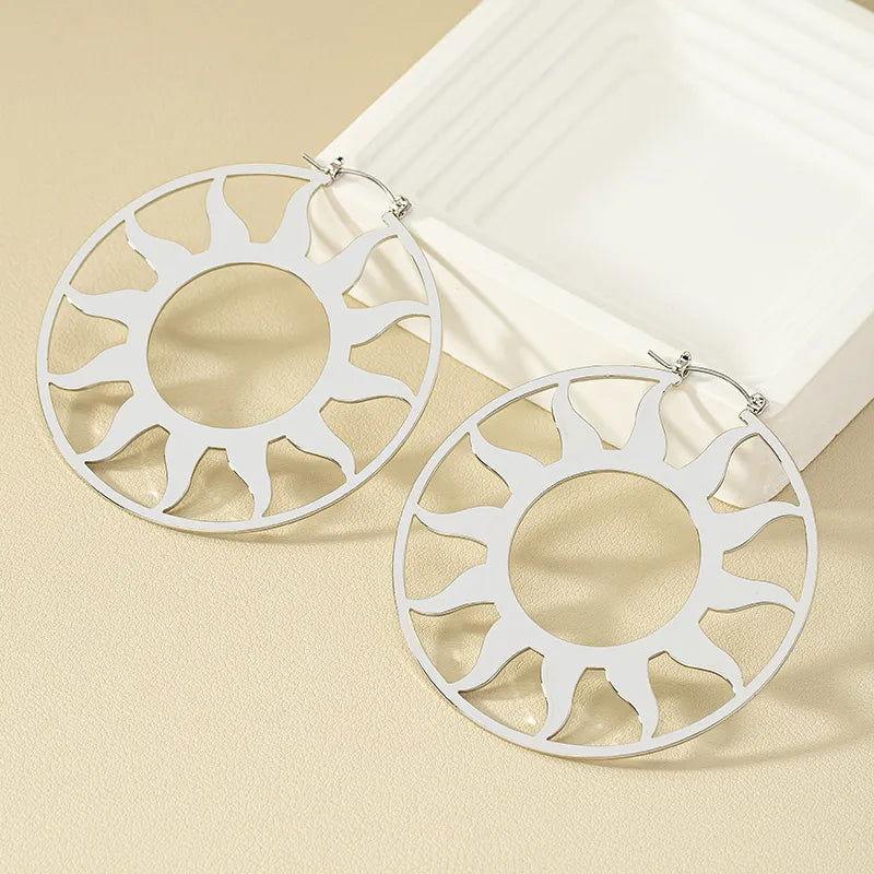 1 Pair Exaggerated Artistic Sun Hollow Out Alloy Hoop Earrings - Jewelry Trends USA