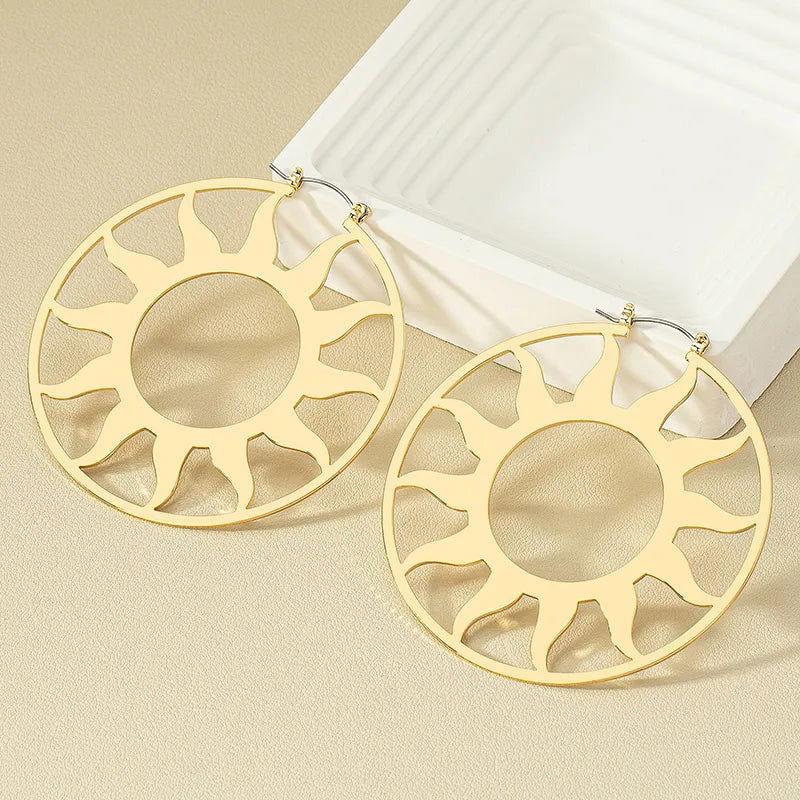1 Pair Exaggerated Artistic Sun Hollow Out Alloy Hoop Earrings - Jewelry Trends USA