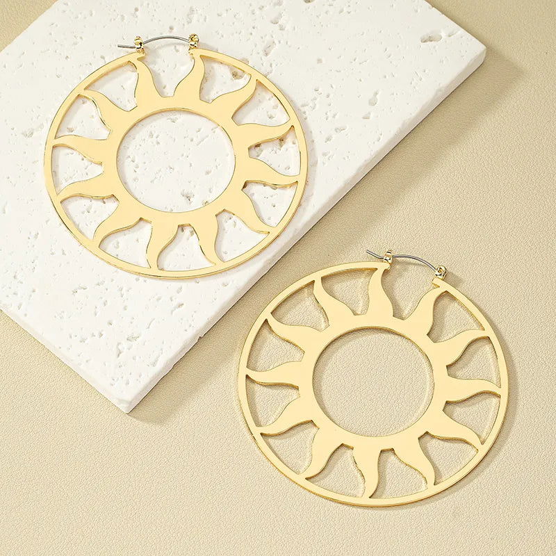 1 Pair Exaggerated Artistic Sun Hollow Out Alloy Hoop Earrings - Jewelry Trends USA