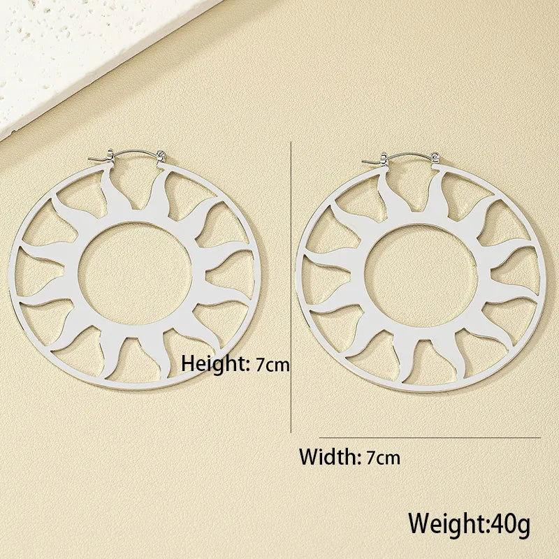 1 Pair Exaggerated Artistic Sun Hollow Out Alloy Hoop Earrings - Jewelry Trends USA