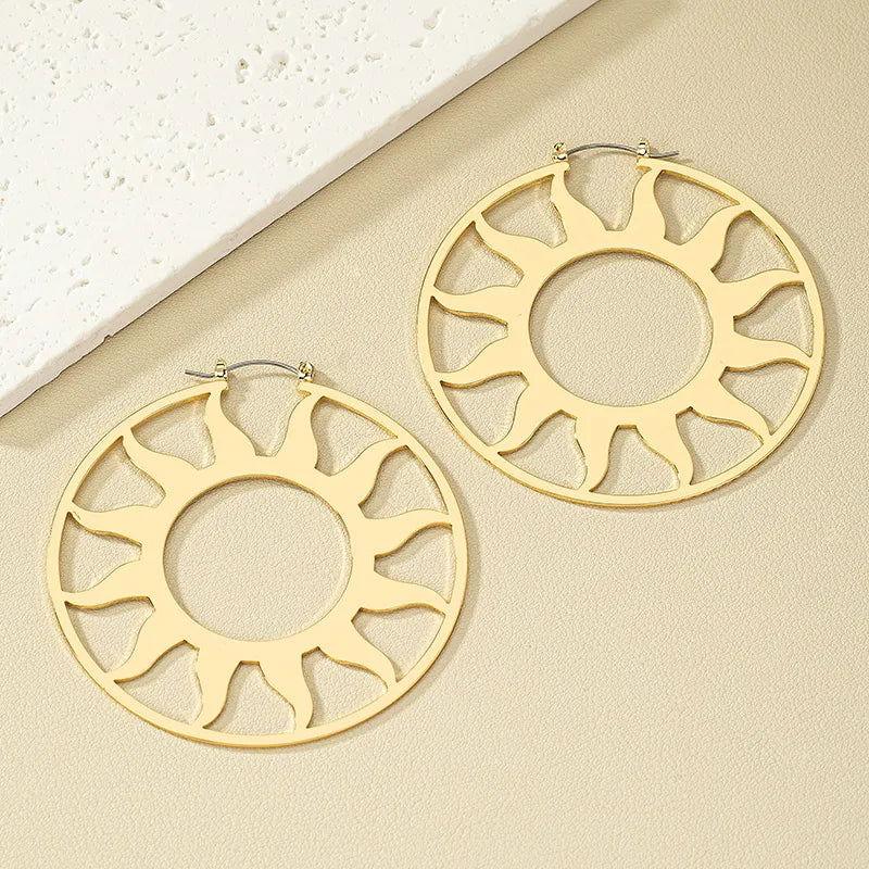 1 Pair Exaggerated Artistic Sun Hollow Out Alloy Hoop Earrings - Jewelry Trends USA