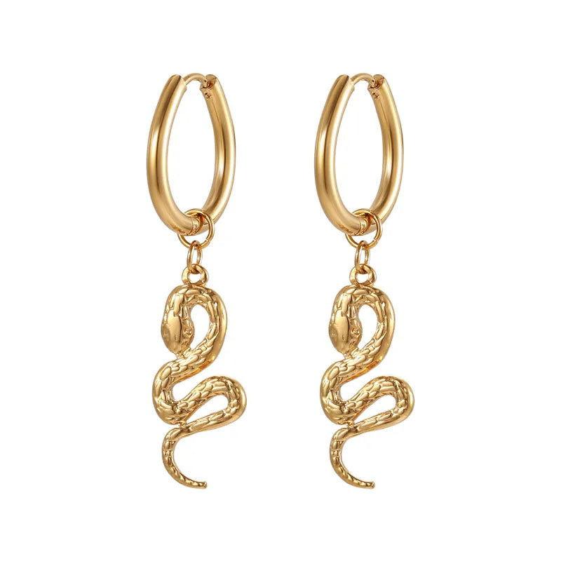 1 Pair Fashion Snake Plating 201 Stainless Steel 18K Gold Plated Dangling Earrings - Jewelry Trends USA