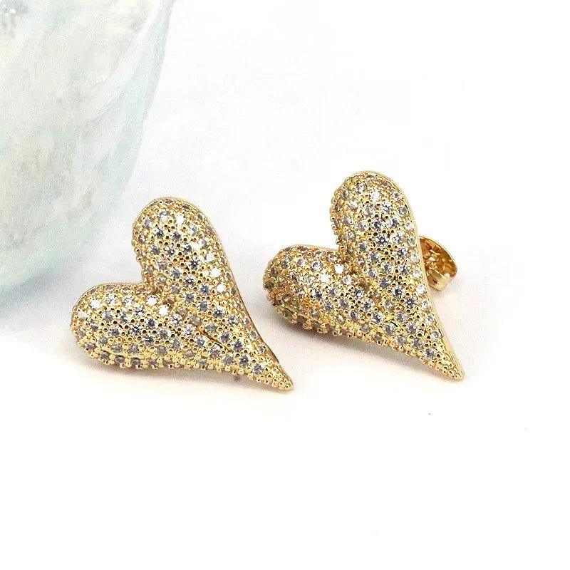 1 Pair Ig Style Simple Style Round Water Droplets Heart Shape Plating Inlay Copper Zircon 18k Gold Plated Silver Plated Ear Studs - Jewelry Trends USA