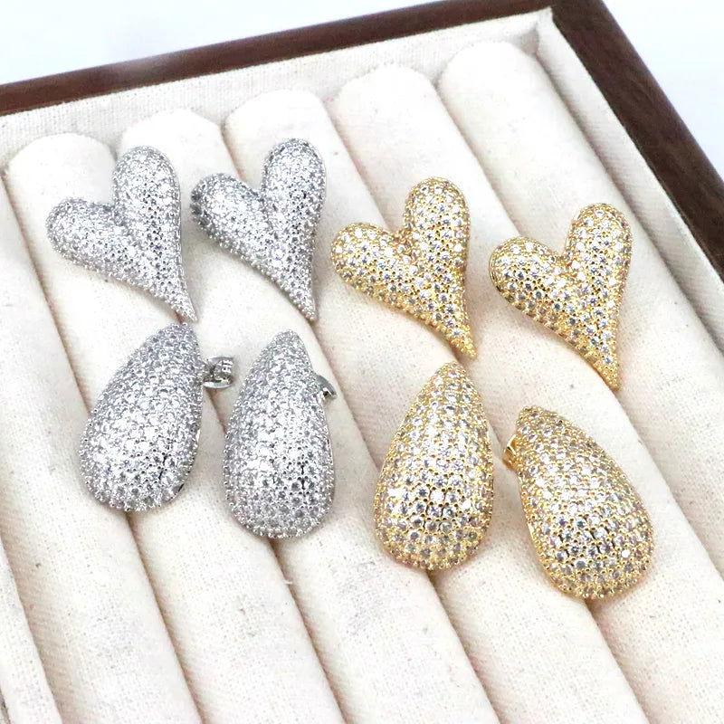 1 Pair Ig Style Simple Style Round Water Droplets Heart Shape Plating Inlay Copper Zircon 18k Gold Plated Silver Plated Ear Studs - Jewelry Trends USA